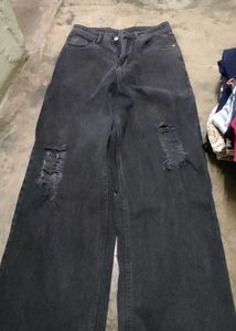 Black Distressed Wide Leg Jeans