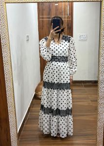 Kazo White Polka Dot Midi Dress