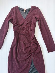 Sparkly V-Neck Ruched Dress