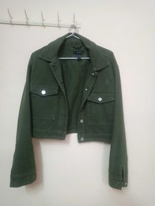 Women's Green Cropped Denim Jacket