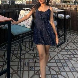 Navy Polka Dot Ruffle Playsuit