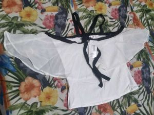 Chic White Cold Shoulder Top with Black Trim