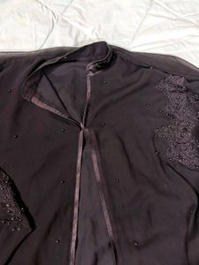 Elegant Black Beaded Abaya Style Gown