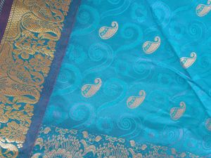 Turquoise Saree with Gold Weave