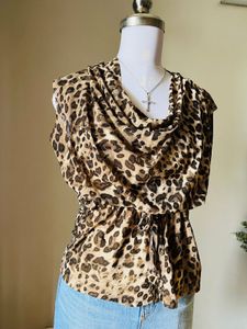 Chic Leopard Print Cowl Neck Top