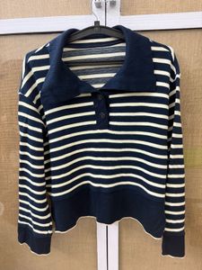 Striped Polo Neck Long Sleeve Top