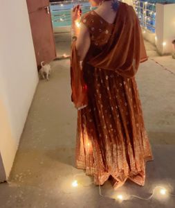 Brown Peach Color Lehenga