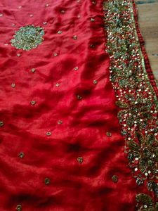 1Day sale!! Red cutdana heavy work Saree