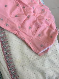 Elegant Pink & Cream Embellished saree with blouse
