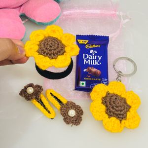 Handmade Sunflower Hair Clips &amp; Keychain Set