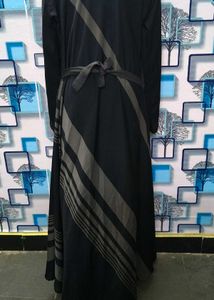 Striped Black Nida Umbrella Burqa Latest Design
