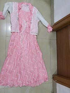 Pink Dress with White Shrug