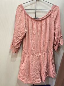 Pink Romper with Crochet Sleeves