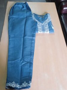 Blue Embroidered Kurta with Pants Set
