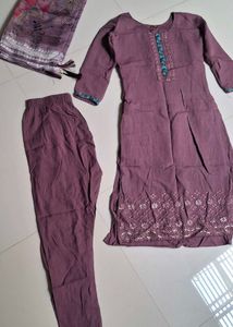 Purple Kurta Set with Dupatta & Pants