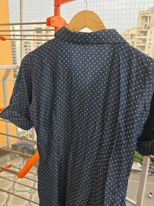 Blue Polka Dot Kurta with Floral Embellishment