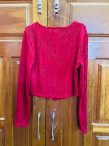 Chic Red Pleated Button-Up Top