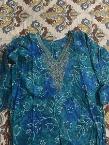 Blue Tie-Dye Embroidered Kurta
