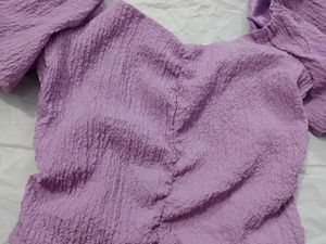 Purple Textured Puff Sleeve Top