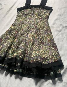 Floral Print Mini Dress with Lace Trim