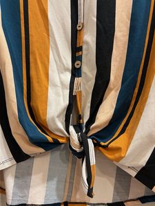 Boho Striped Knot Front Blouse