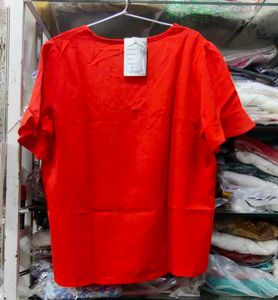 Red Ruffle Neck Short Sleeve Top