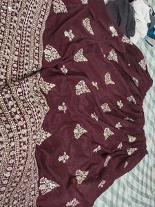 Embroidered Maroon Saree