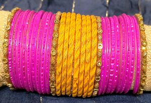 Stylish Pink &amp; Yellow Bridal Chura Set