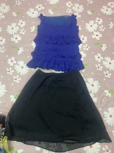 Cute Blue Top & Black Skirt Set