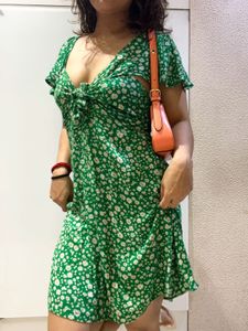 Green Floral Print Mini Dress