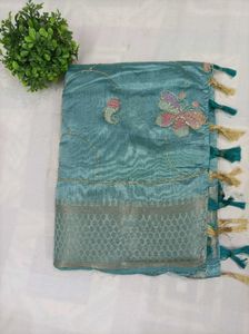 Beautiful Teal Saree with Butterfly Embroidery