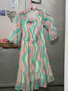 Pastel Wavy Print Off-Shoulder Dress