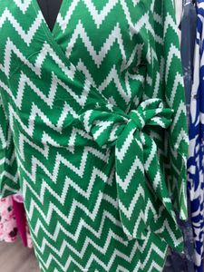 Green Zigzag Print Wrap Dress