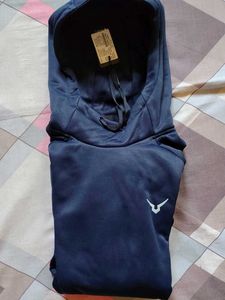 Men Navy Blue Polyester Hoody