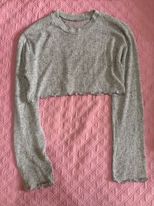 Y2K Grey Cropped Long Sleeve Shirt
