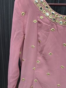 Elegant Pink Kurti with Gold Embellishments