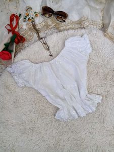 Elegant White Off-Shoulder Embroidered Blouse