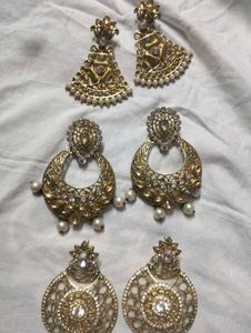 Elegant Gold Earrings Set Of 3