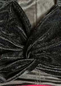 Black Velvet Twist Front Crop Top
