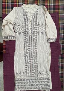 Cream Kurta with Black Print