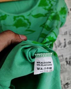 Green Floral Print Short Sleeve Top