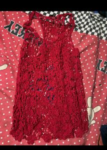 Red Crochet Floral Tank Top