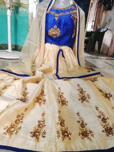 Blue &amp; Beige Embroidered Lehenga Choli