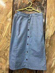 Light Wash Button-Front Denim Midi Skirt