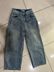 Sparkly Wide-Leg Denim Jeans
