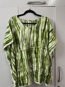 Green & White Tie-Dye Kaftan