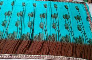🇳🇿💫🎀Elegant Blue Floral Print Saree
