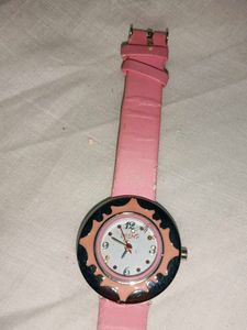Pink Leather Strap Watch