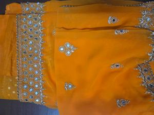 Orange Saree with Mirror Work