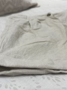 Beige Linen Unisex Shorts